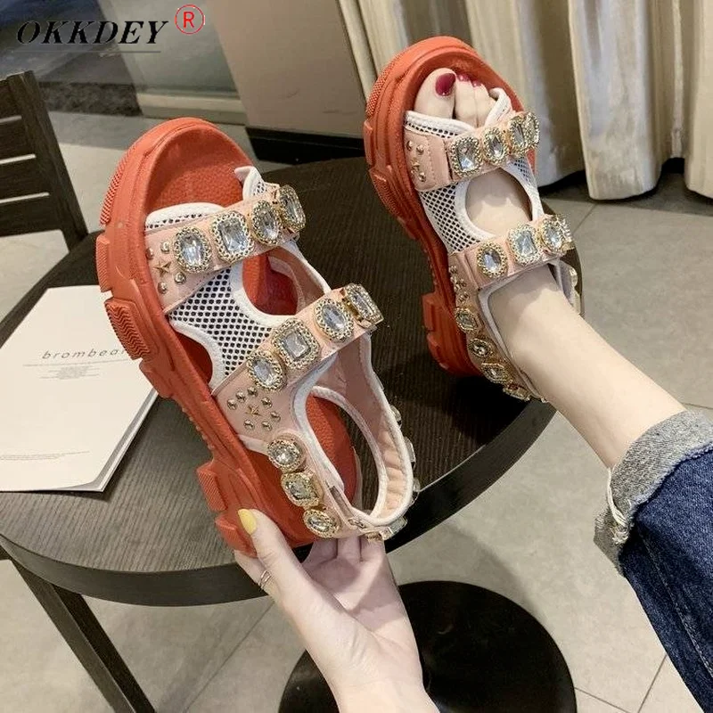 

2021 women's new summer rhinestone women's sandals casual fashion comfortable non-slip women's beach sandals women's shoesOKKDEY