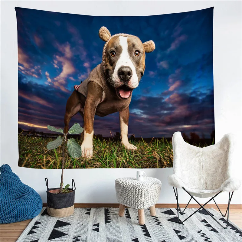 

Украшение для гостиной с изображением милой собаки, настенный гобелен, коврик для йоги, ковер, домашний декор, искусство