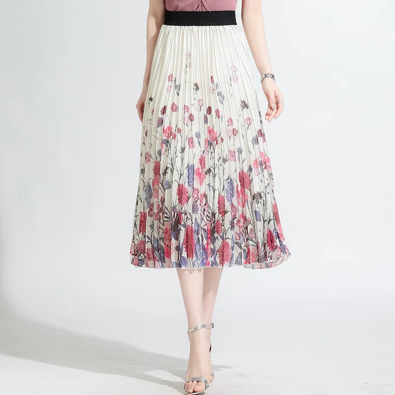 

Женская плиссированная юбка с высокой талией, Повседневная Длинная свободная юбка с цветочным принтом, лето 2021
