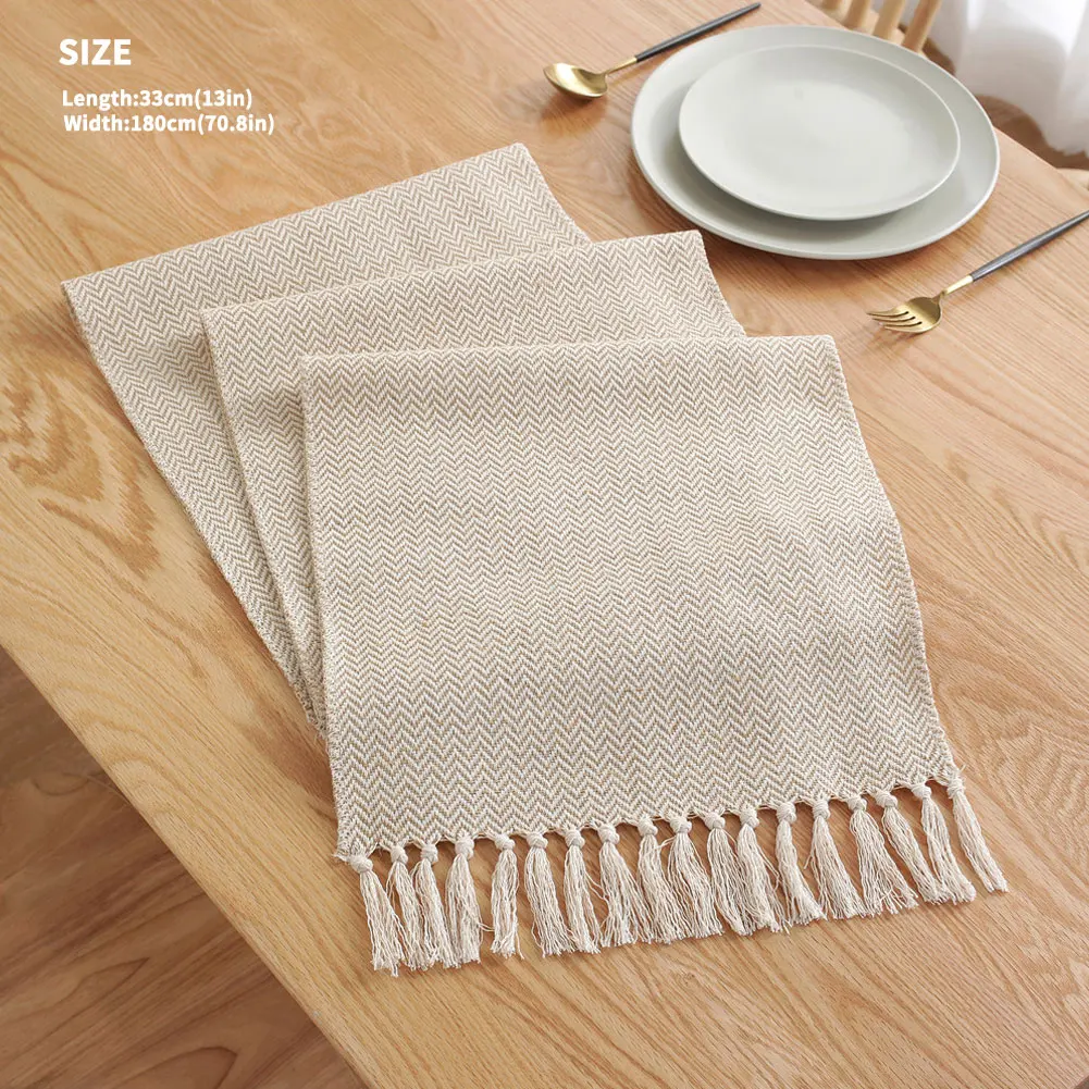 Скатерть из хлопка и льна с бахромой волнистым рисунком кисточками|Скатерти| |