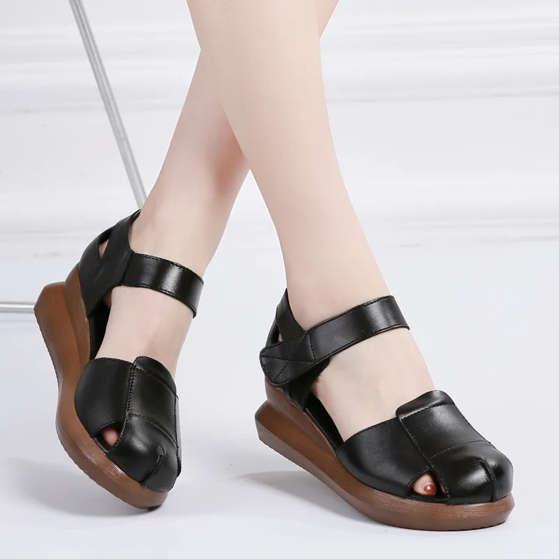 

Wedges Sandals Forandals Women High Heels Sandalias Summer Shoes Leather Fashion Chaussures Ladies Platform Casual Office Shoes