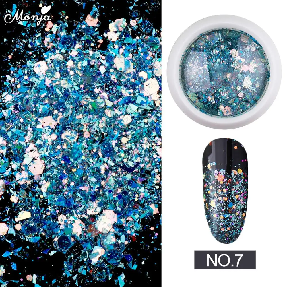 Monja 1 коробка Русалка Дизайн ногтей 3D голографические Блестки УФ Гель лак