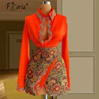 Осенний комплект из двух предметов Runaway, мини-платье для выпускного вечера, женская блузка из органзы с длинным рукавом и бисером, рубашка и юбка с цветочным принтом, модные костюмы