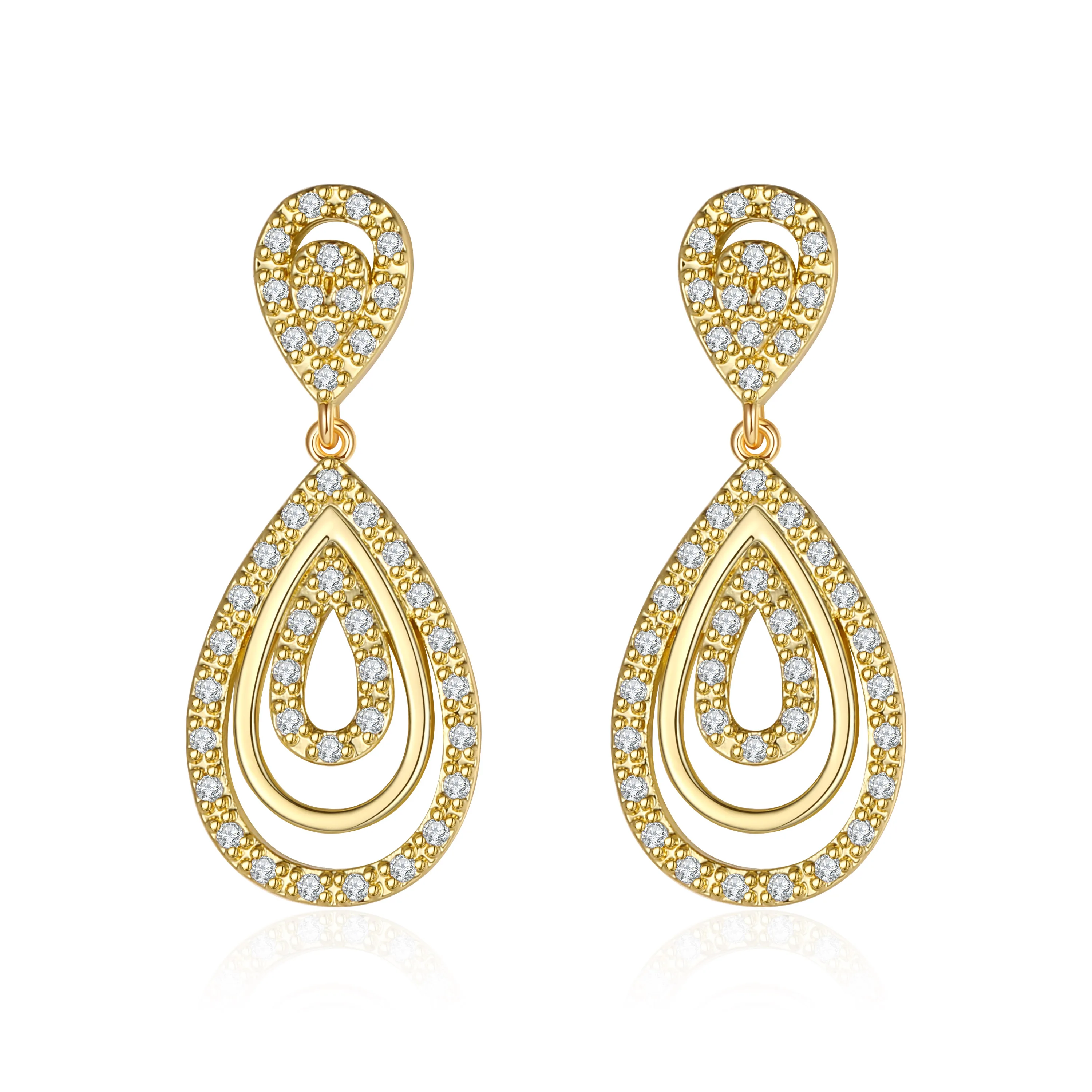 

Hanging Teardrop-Shaped Female Earrings With Stone Inlaid Simple And Atmospheric Lady Banquet