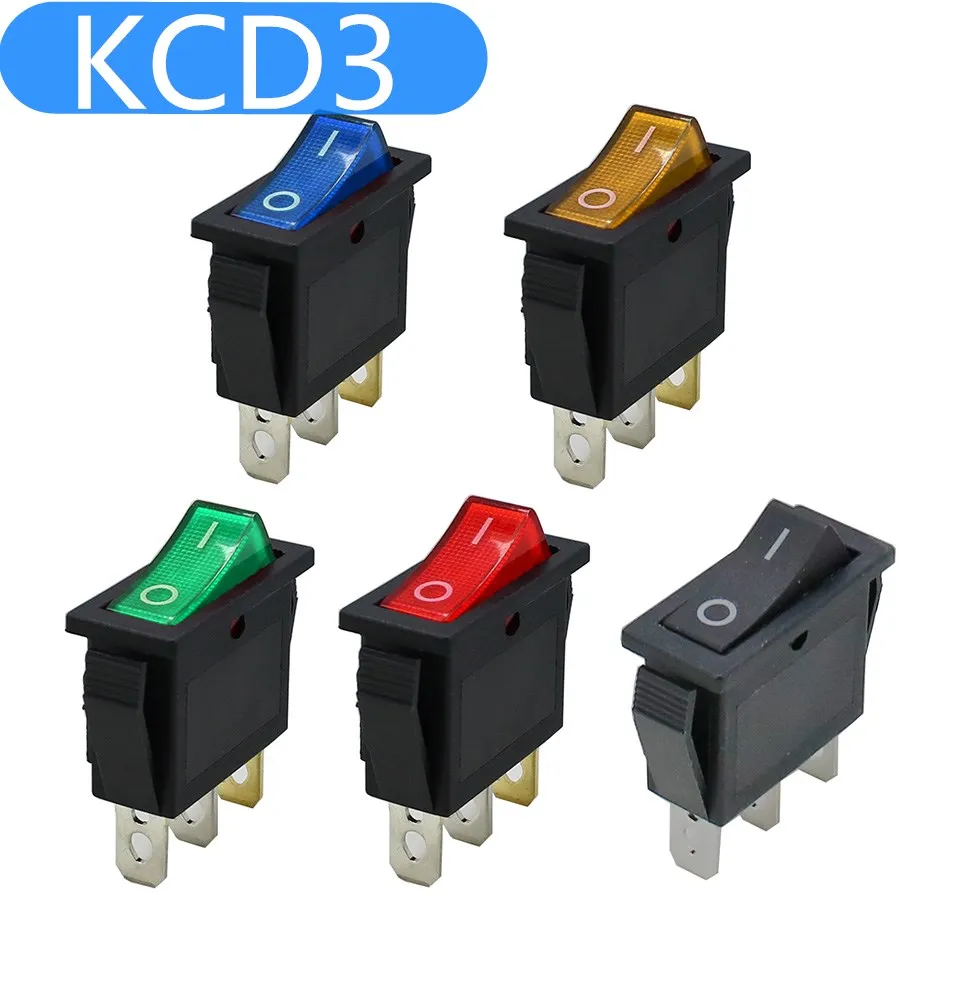 

5pcs 16A 250V/20A 125V AC Rocker Switch KCD3 Switch ON-OFF 2 Position 3 Pin Electrical equipment With Light Power Switch
