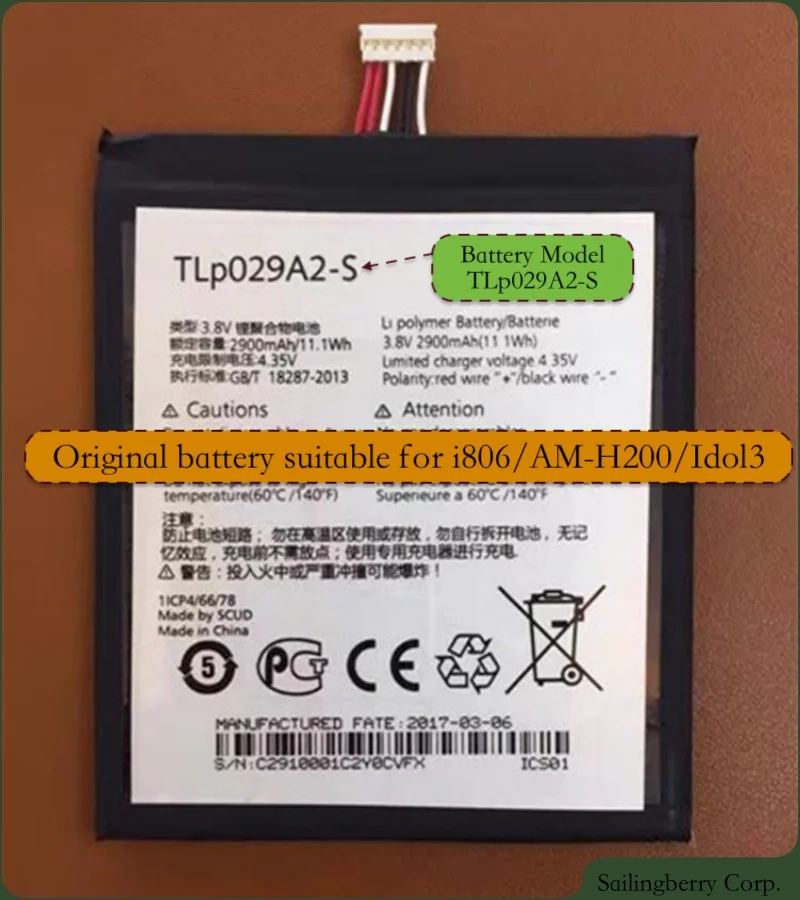 Оригинальный аккумулятор подходит для Alcatel TCL mobile i806 5 5/AM-H200/IDOL3 с батареей modelTLp029A1