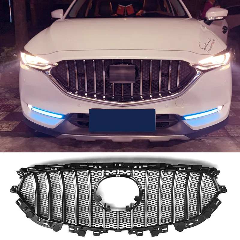 Racing Grill Bumper Refit Accessories Mesh Gloss Chrome Plating Front Grill For Mazda CX5 2017 18 19 20 21 CX-5