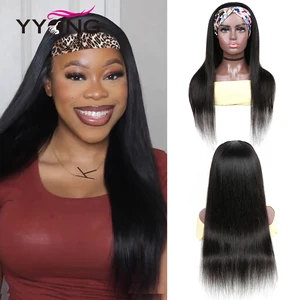 Прямые короткие парики YYong с головной повязкой, 100% человеческие волосы, парики с шарфом, 8-24 дюйма, безклеевые полностью автоматические сетчатые головные повязки, парик без шнуровки