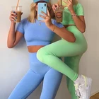 Женский спортивный костюм летние фитнес шорты спортивный комплект для тренажерного зала, в спортивном зале уплотненный спортивный бюстгальтер со велосипедные шорты Леггинсы для йоги с высокой талией обтягивающая Верхняя спортивная одежда