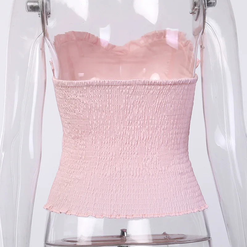 Лето 2019 без бретелек милый сексуальный топ рукавов кружевной воротник пэчворк