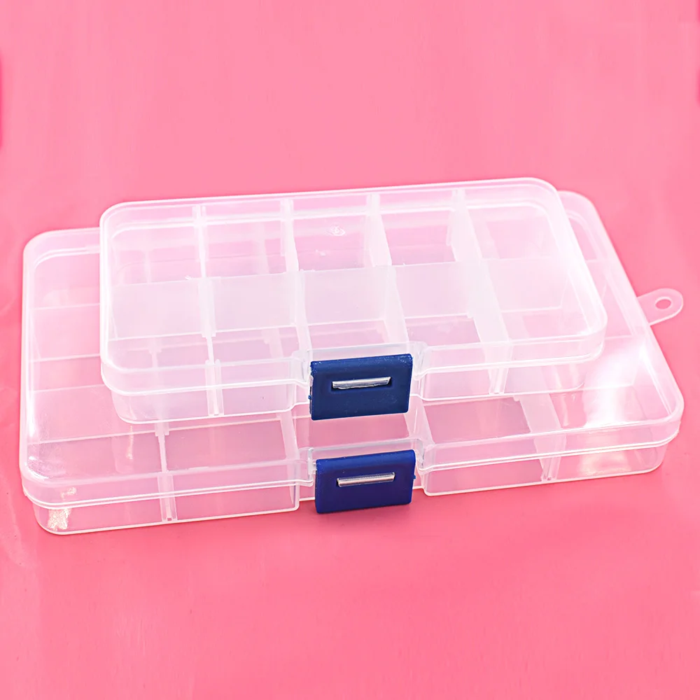 5pcs buttons eyelets storage Adjustable Plastic 10/15 Compartment Storage Box Jewelry Earring Bin Case Container Storage Boxes