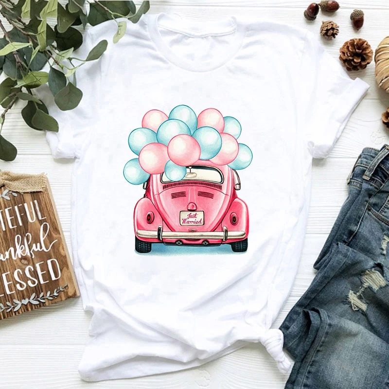 

Car Flower Print T shirt Women Summer Cartoon Clothes Harajuku Tshirt Female Aesthetic Kawaii Fashion Top Tshirt T-shirt