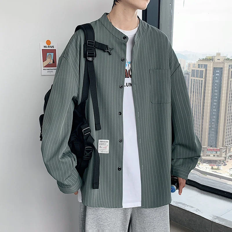 

Мужская рубашка в полоску, с круглым вырезом и длинным рукавом