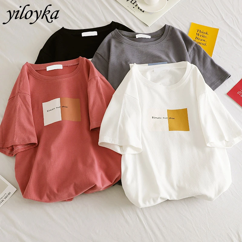 Футболка женская в стиле Харадзюку простой топ с коротким рукавом и надписью