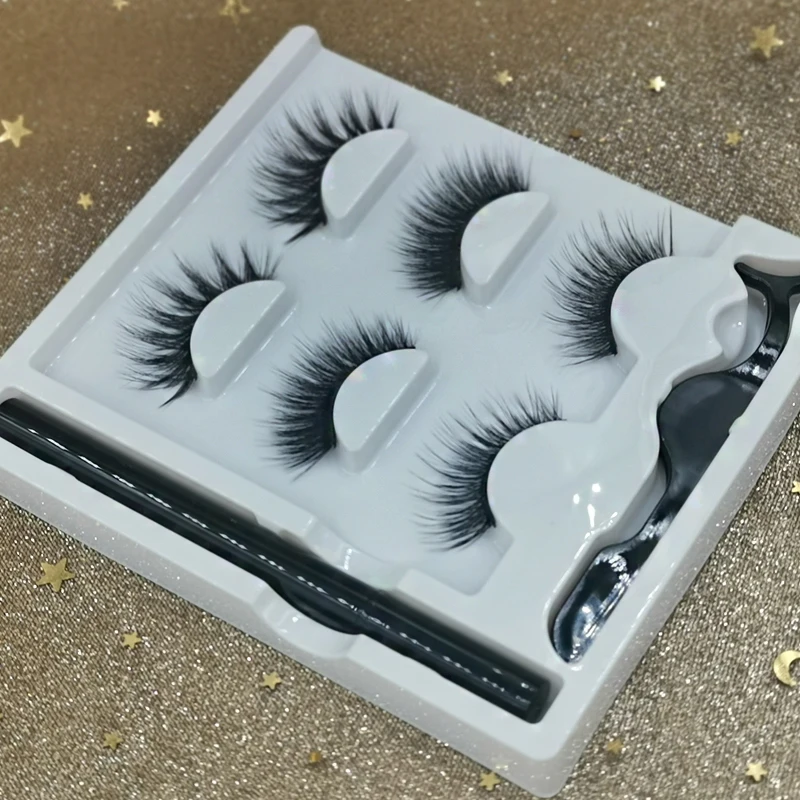 Новые 3 пары натуральных/толстых накладных ресниц с самоклеющейся жидкостью