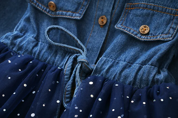 Детская весенняя одежда джинсовое Пышное Платье принцессы в горошек и стиле