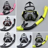 scuba professional diving mask goggles set snorkels anti fog goggles glasses diving swimming adult strap easy breath tube set