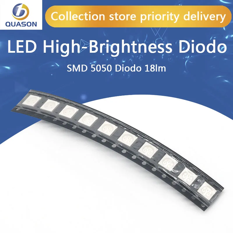 100 шт. 5050 светодиодный Белый s с высоким уровнем Яркость Diodo Azul Luz 6500K SMD
