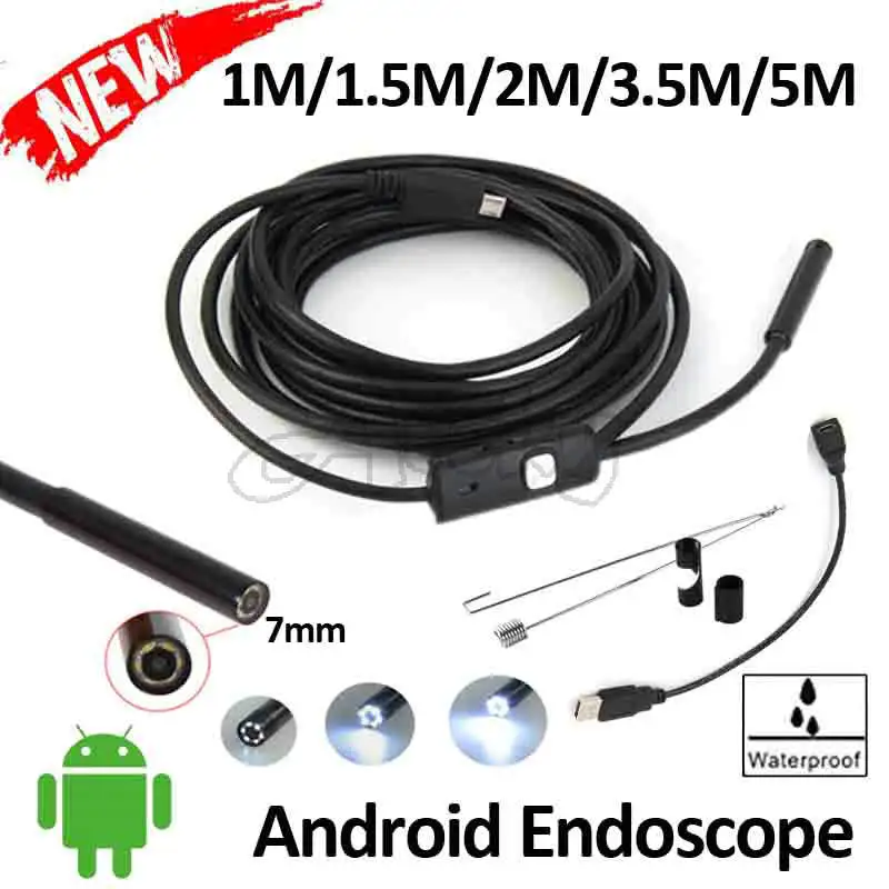 

2M Mini USB Android Endoscope Camera 7mm Lens 6LED IP67 Waterproof Snake USB Inspection Android OTG USB Borescope Camera