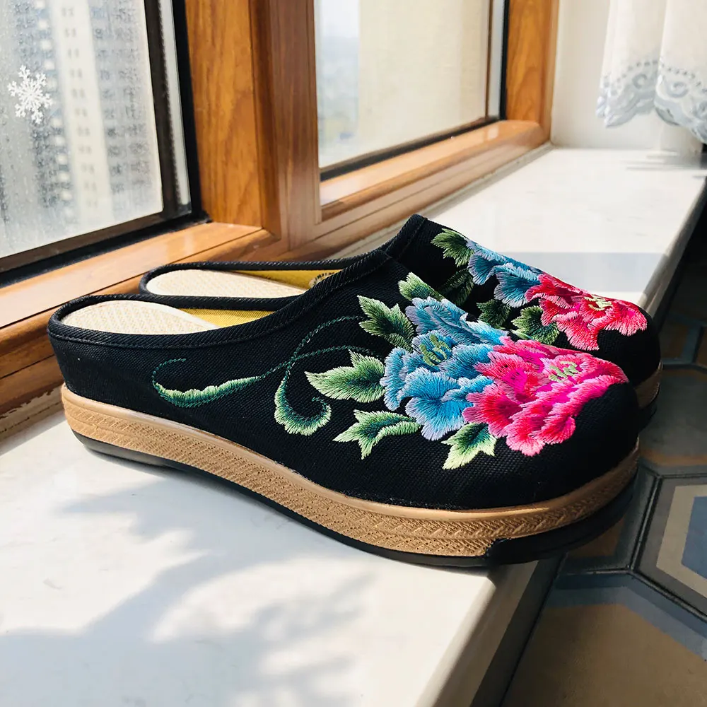 Veowalk/женские парусиновые шлепанцы на толстой подошве с цветочной вышивкой Летние