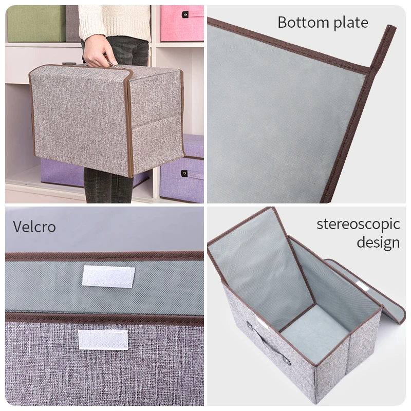 

Liangduo Folding Storage Box Cotton And Linen Box Clothing Toy Book Organizer Home Wardrobe Household Baskets With Double Cover