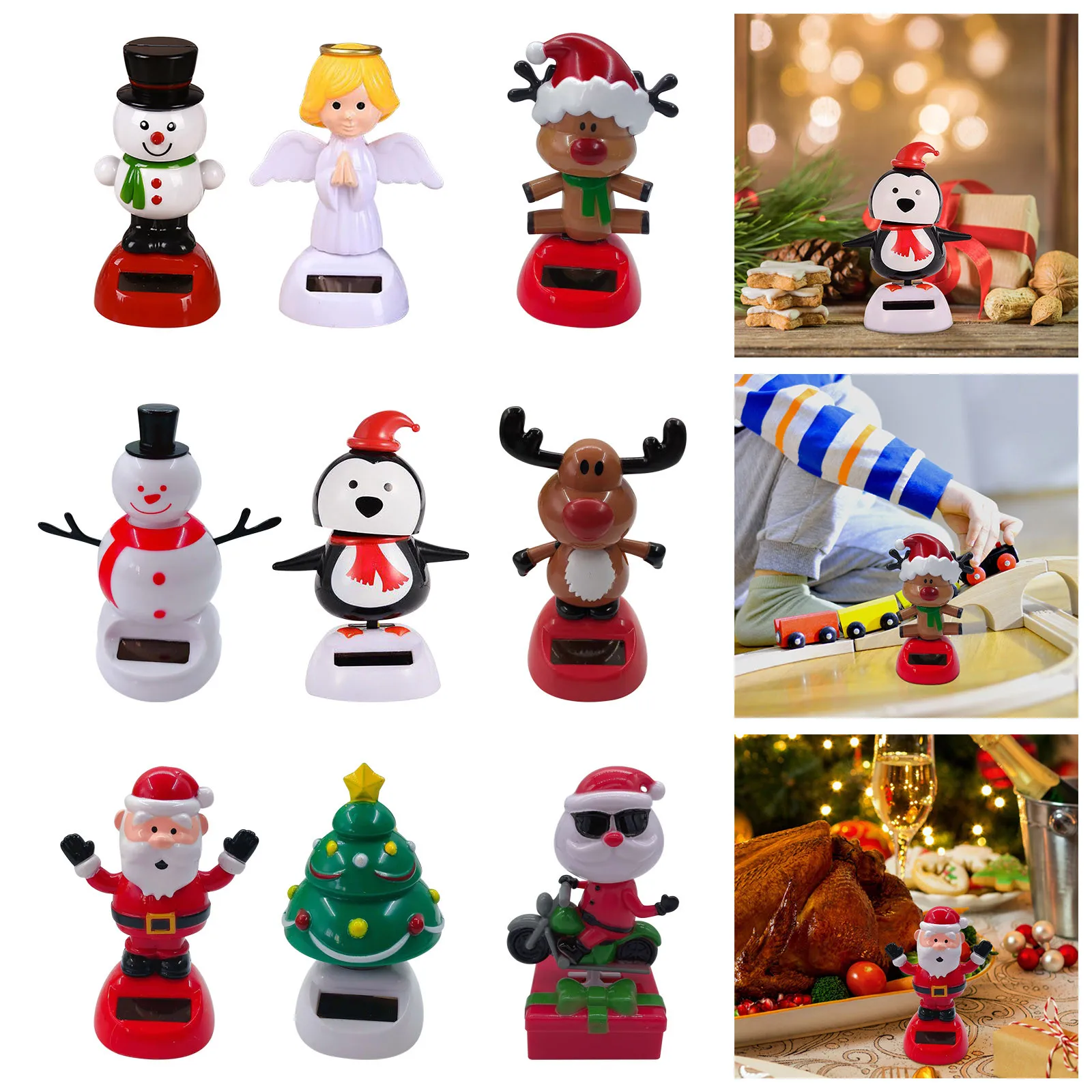 

Solar Powered Dancing Ornaments Christmas Tree Snowman Santa Claus Elk Swinging Animated Dancer Toy Gift Car Decor