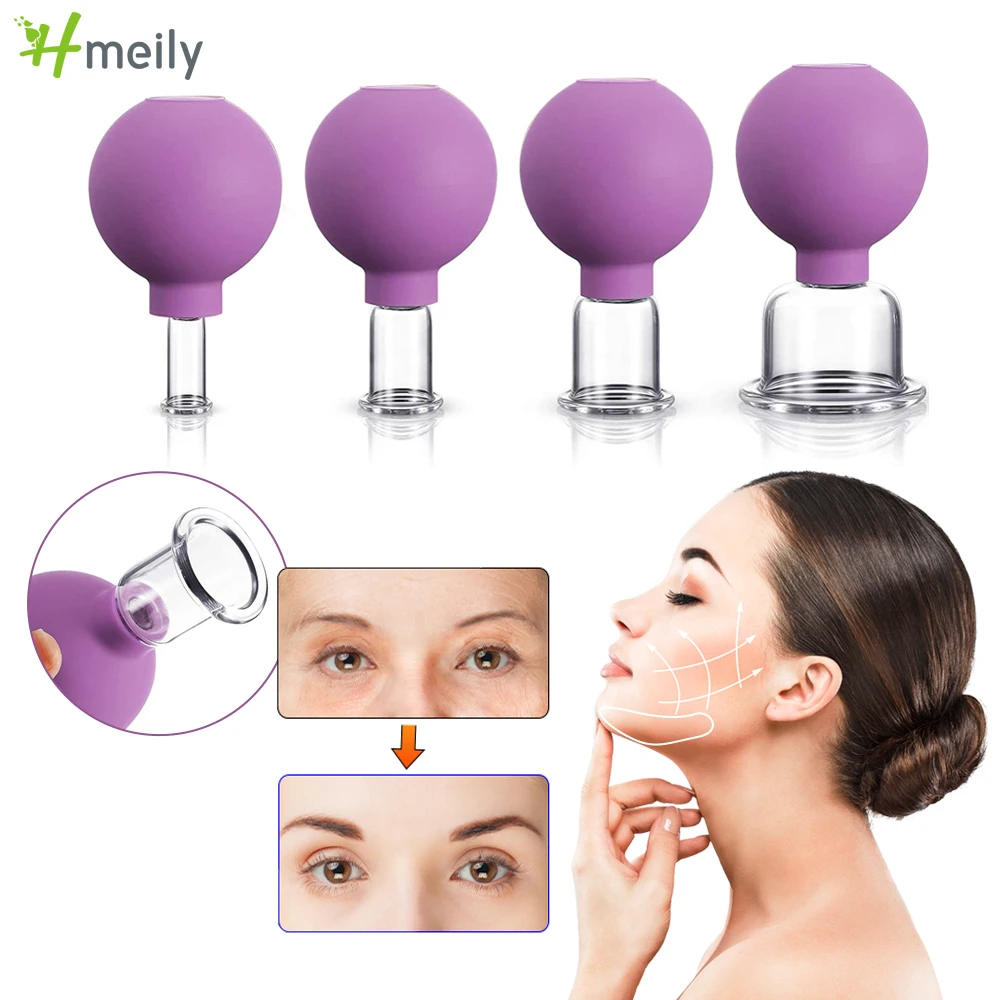 

4Pcs Anti-cellulite Facial Suction Cup Massage Vacuum Cupping Glasses Jars Rubber Face Sucker Guasha Physiotherapy Cans Slimming