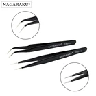 Пинцет для наращивания ресниц NAGARAKU, профессиональные инструменты для макияжа, точные прямые и изогнутые наконечники из нержавеющей стали