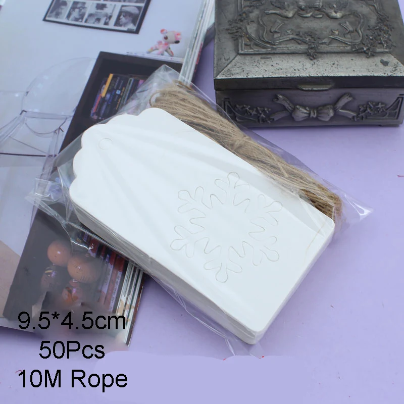 White Snwoflake Rope 50 шт. рождественские украшения для дома многоцветные бумажные бирки из крафт-бумаги Подвески Украшения для рождественской елки Декор Новогодний подарок Navidad - Цвет: White Snwoflake Rope