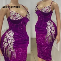 purple sparkly mermaid short evening dresses luxury spaghetti formal night gown dinner dress for women
