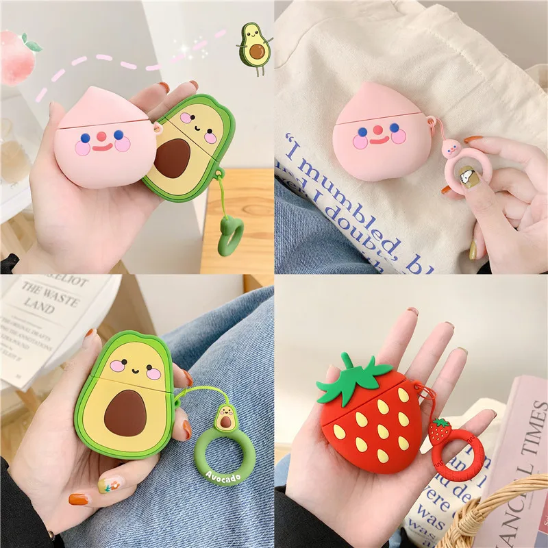 

3D For Apple AirPods 2 Earphone Soft TPU Case For Apple Air Pods pro Cute Cartoon Strawberry Avocado Peach Cover Case With Hooks