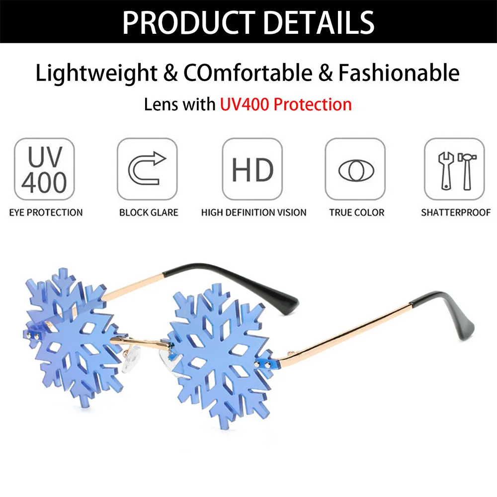 

Novelty Fun Snowflake Sunglasses Women Men Rimless Sunglasses Party Eyeglasses Multicolor 2021 New