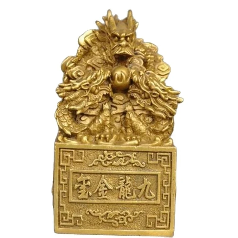 

Estatua de latón y bronce con sello Imperial, estatua China de Nine Dragon, artesanía de metal, Decoración de mesa para el hogar
