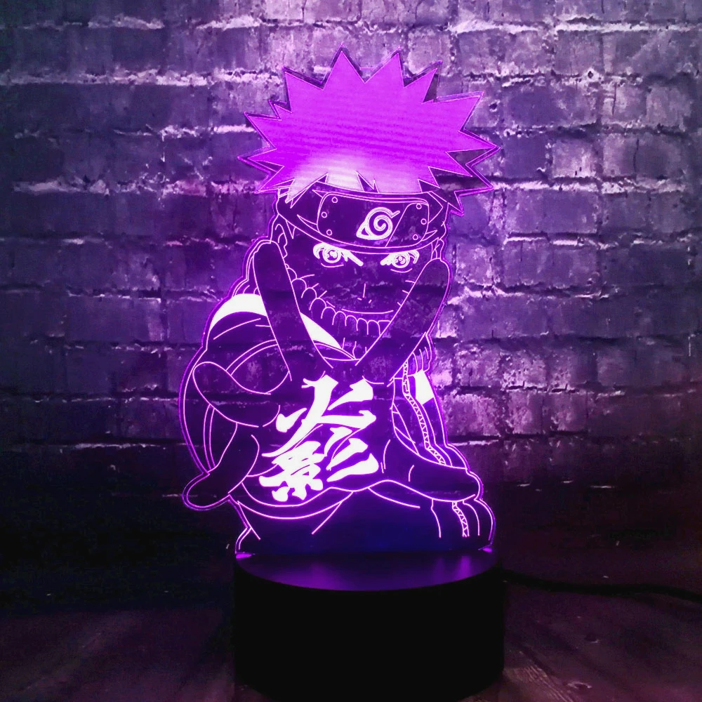 Японское аниме тема 3D эффект Иллюзия светодиодный акрил Uzumaki Наруто 7 цветов USB зарядка украшения для детской/Мальчики Ночная Атмосфера свет друзья подарок