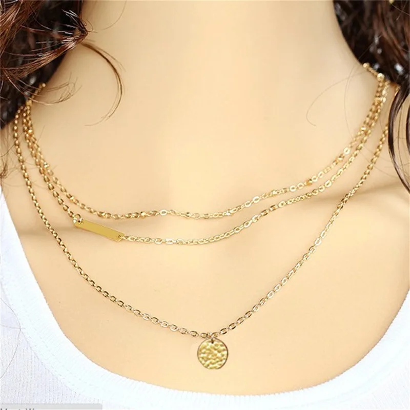 

Multilayer Women Necklace Geometric Necklaces Woman Vintage Ladies Jewelry Trendy Fashion Gold Color European Zinc Alloy Collier