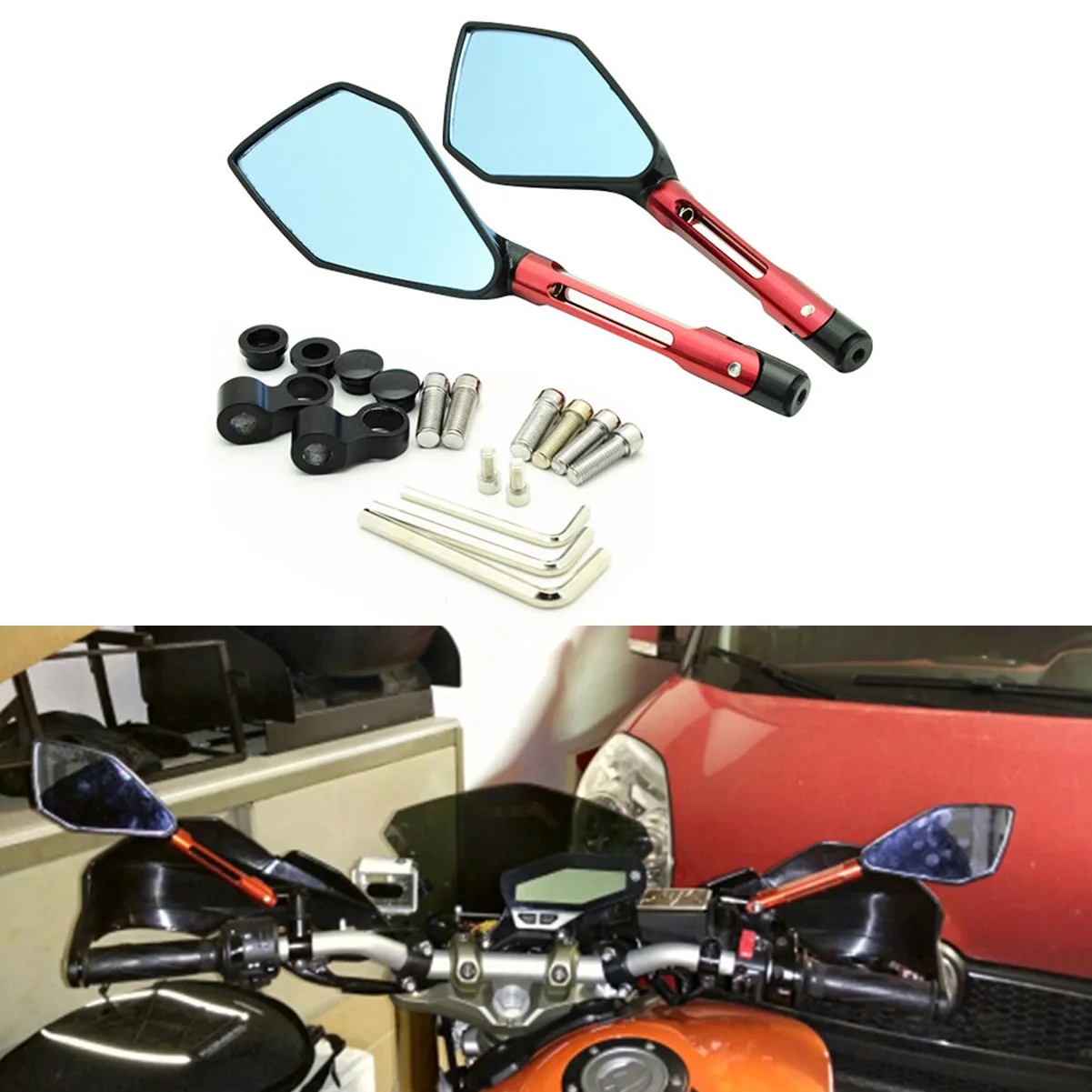 

For Yamaha R1 R6 FZR400 BT1100 XJR400 MT 07 09 10 FZ 07 09 Motorcycle Handlebar Ends Rear View Mirror Acrylic Blue Glass Mirrors