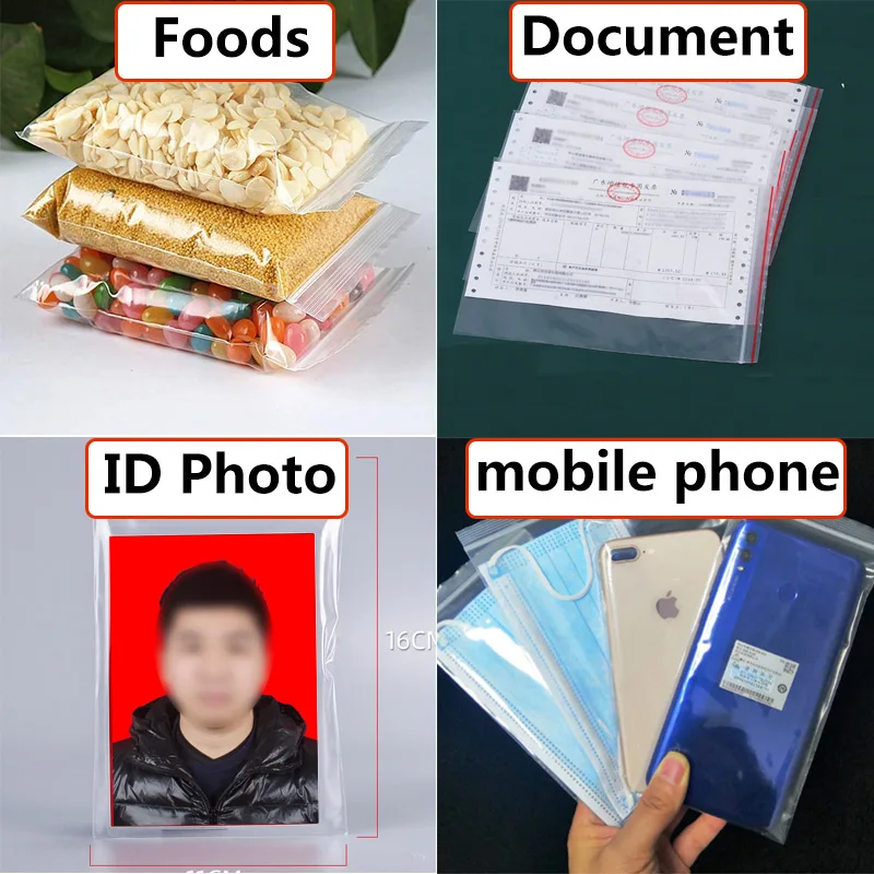 

500/100pcs/pack Resealable Zip Lock Bags Thicker Clear Plastic Poly Bag Food Storage Package Reclosable Vacuum Food Fresh Bag