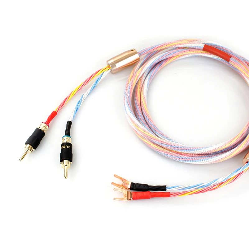 Одна пара Hi-Fi посеребренный кабель для динамиков Hi-end 4N OFC провод систем Y-образный