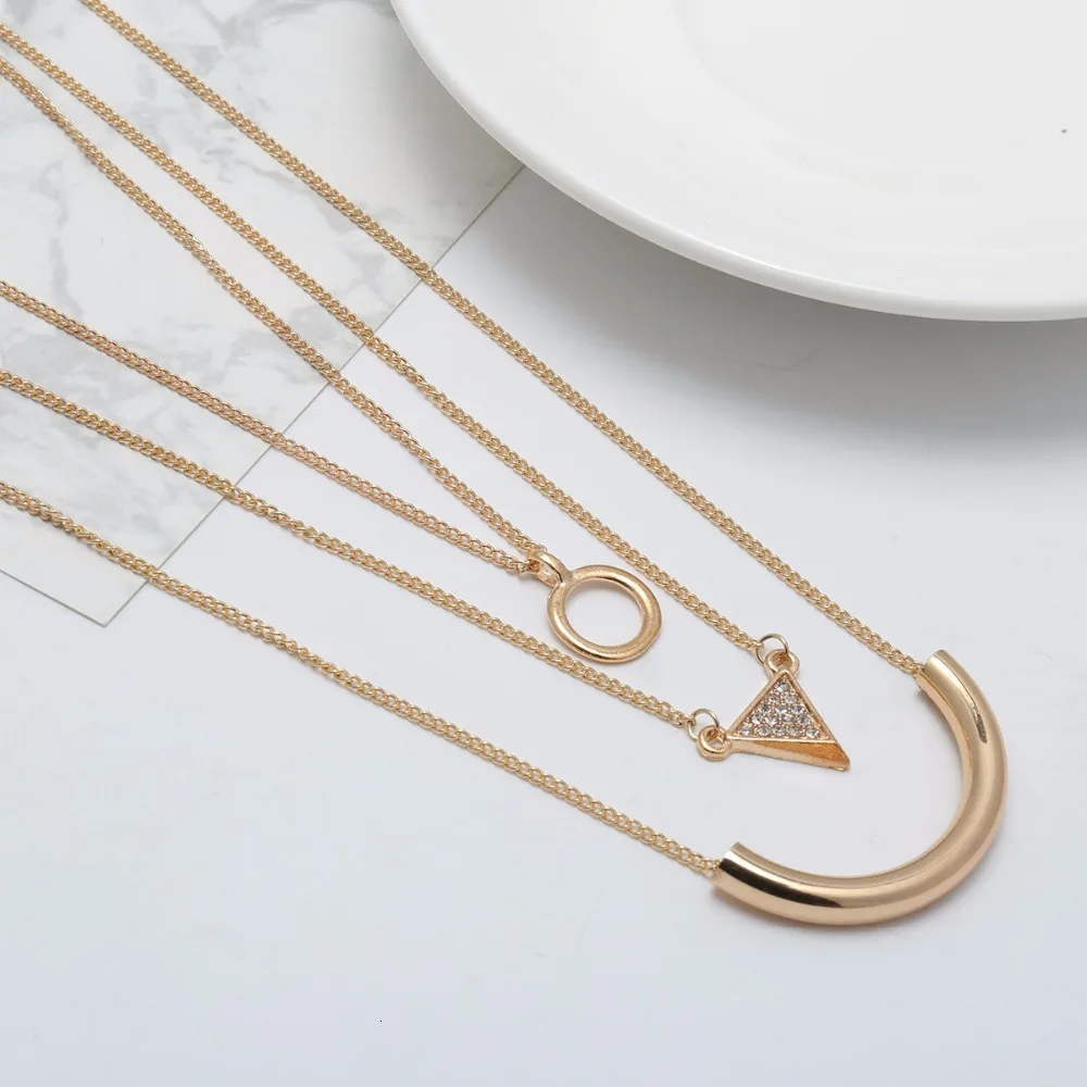 Бохо этнический многослойный полукруглая подвеска с треугольником стразами ожерелья Круглый Круг Колье до ключиц цепь ювелирные изделия