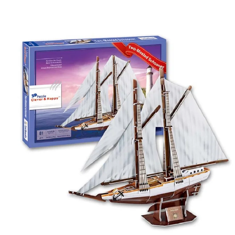 

3D paper puzzle building model toy Two Masted Schooner boat ship Sailboat sailing vessel world's famous architecture hand work