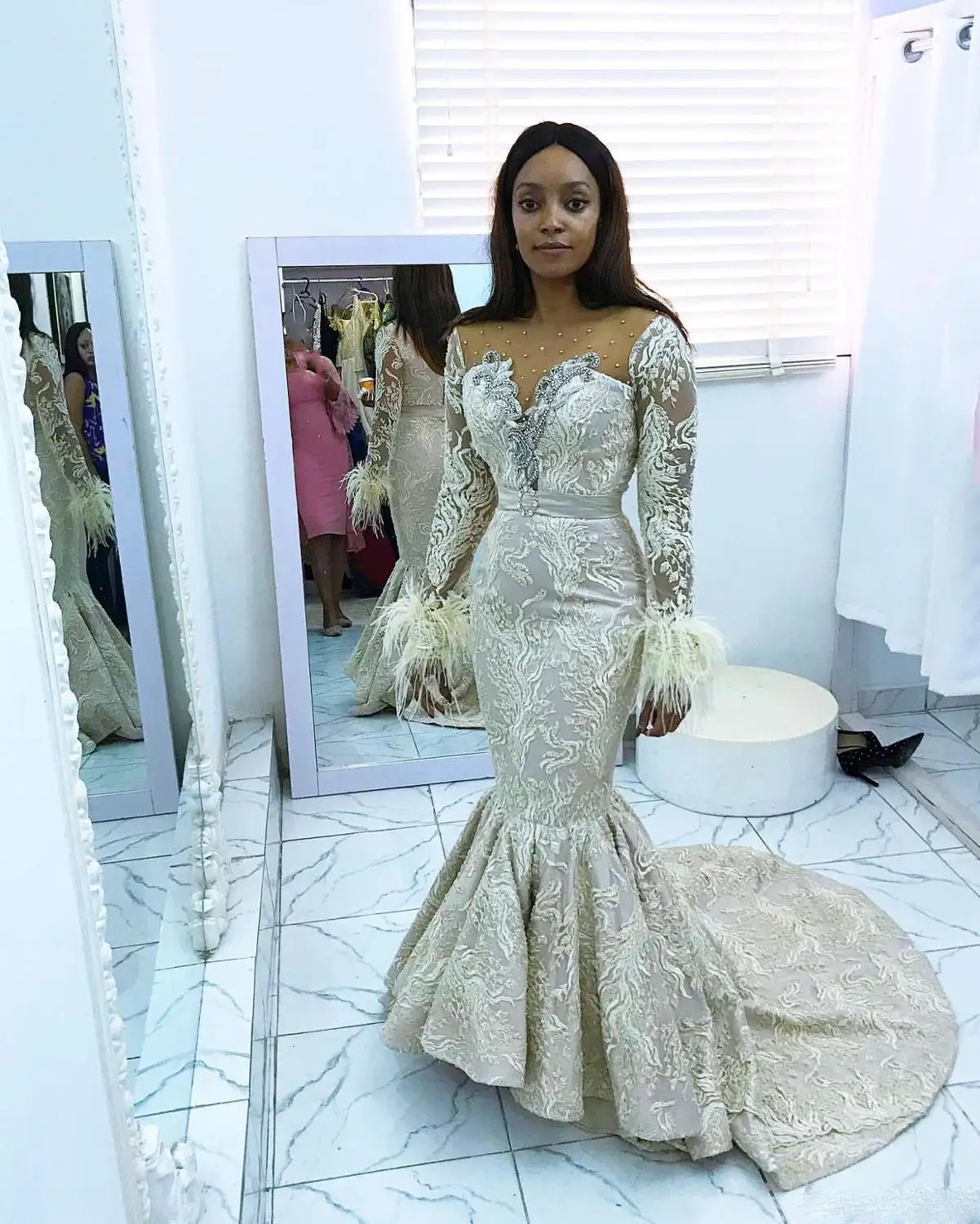 Вечернее платье-Русалка Aso Ebi кружевное с вырезом в арабском стиле для выпускного