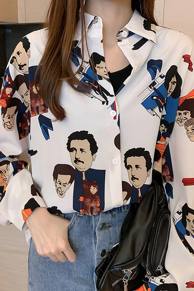 

2021 new spring long sleeve Korean printed shirt women's versatile top