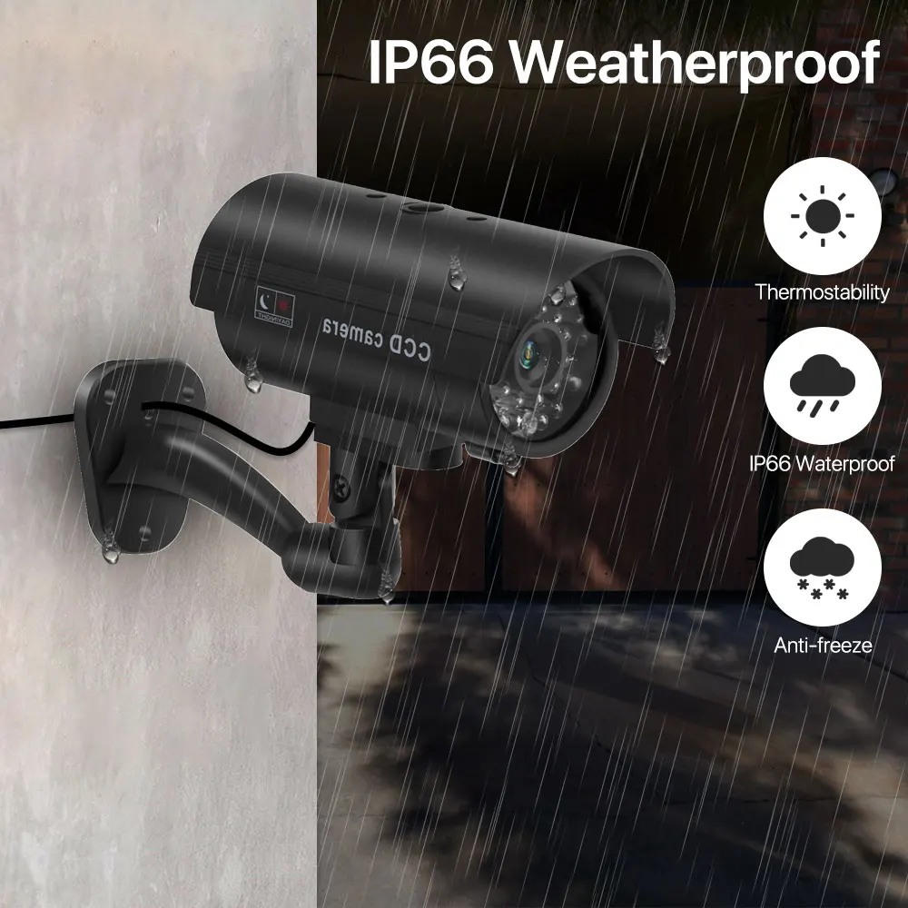 Fake Camera Outdoor Waterproof Security Bullet Dummy Flashing Red LED Monitor Indoor Simulation CCTV Surveillance | Безопасность и