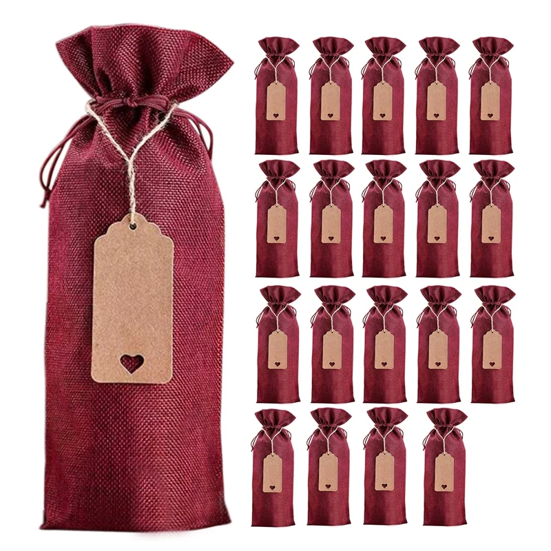 

Burlap Wine Bags Wine Gift Bags, 20 Pcs Wine Bottle Bags with Drawstring, Tag & Rope, Reusable Wine Bottle Covers Bags