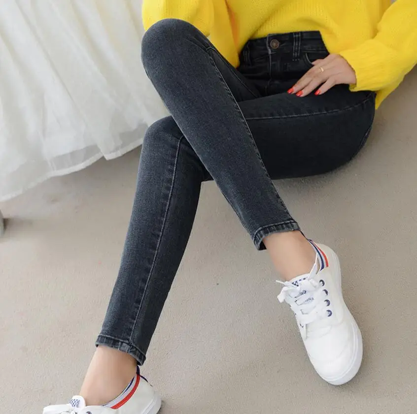 Джинсы женские с завышенной талией Стрейчевые облегающие брюки-карандаш до