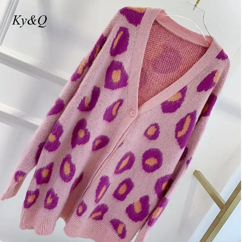 Женский вязаный свитер из мохера Lazy Wind розовый Свободный кардиган с v-образным