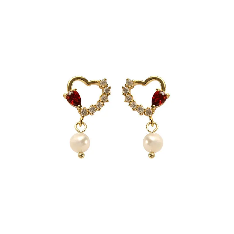 

Luxury Crystal Zircon Stone Wedding Earrings Female Small Heart Stud Earrings Real 925 Sterling Silver Gold Earrings For Women