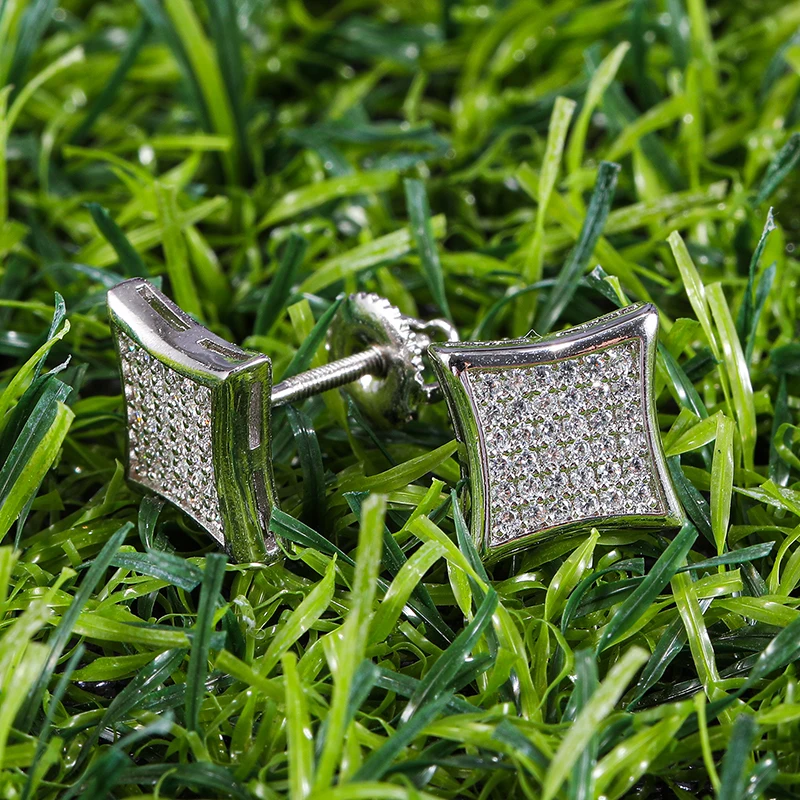 Хип-хоп 1 пара микро полностью проложенные Стразы Циркон CZ квадратное Bling Iced Out