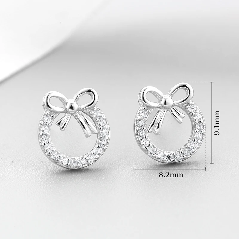 Модные круглые серьги-гвоздики в форме банта из подлинного стерлингового