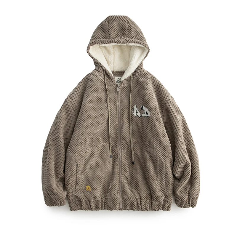 

Japanese retro lamb hair rose embroidered thick hooded cotton jacket men